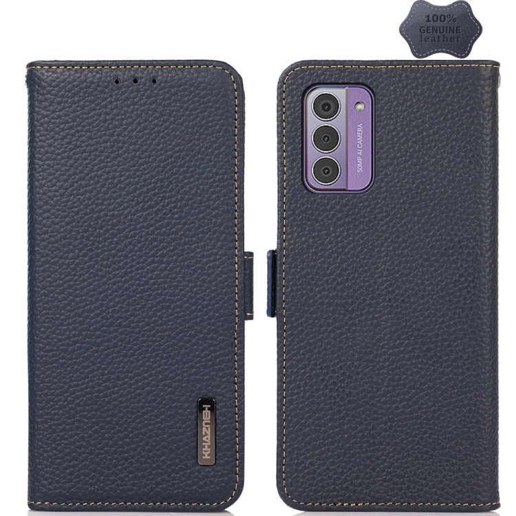 For Nokia G42 KHAZNEH Side-Magnetic Litchi Genuine Leather RFID Phone Case(Blue) - free shipping - PMC TechLife - Order now!