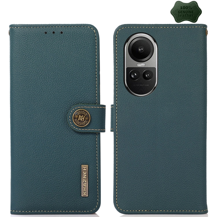 For OPPO Reno10 Global / 10 Pro Global KHAZNEH Custer Texture RFID Genuine Leather Phone Case(Green) - OnePlus Cases by PMC Jewellery | Online Shopping South Africa | PMC Jewellery