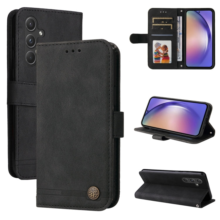 For Samsung Galaxy A55 Skin Feel Life Tree Metal Button Leather Phone Case(Black) - Galaxy Phone Cases by PMC TechLife | Online Shopping South Africa | PMC TechLife | Buy Now Pay Later Mobicred