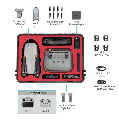 For DJI Air 3 / RC2 / N2 STARTRC Waterproof PP Official Standard Drone Kit Suitcase Storage Box(Black) - Backpacks & Bags by STARTRC | Online Shopping South Africa | PMC Jewellery