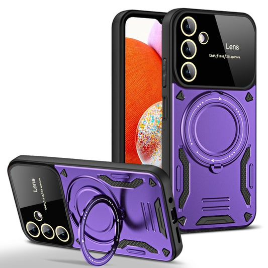 For Samsung Galaxy A14 5G Large Window MagSafe Holder Phone Case(Purple) - Galaxy Phone Cases by PMC Jewellery | Online Shopping South Africa | PMC Jewellery