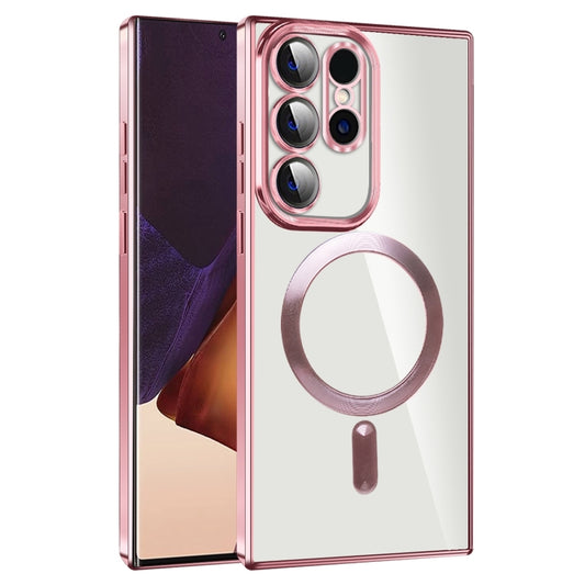 For Samsung Galaxy Note20 Ultra CD Texture Plating TPU MagSafe Phone Case with Lens Film(Pink) - Galaxy Note20 Ultra Cases by PMC Jewellery | Online Shopping South Africa | PMC Jewellery