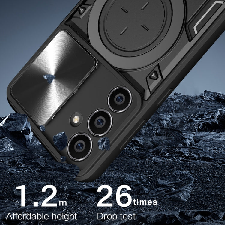 For Samsung Galaxy S23 FE 5G CD Texture Sliding Camshield Magnetic Holder Phone Case(Blue) - free shipping - PMC TechLife - Order now!