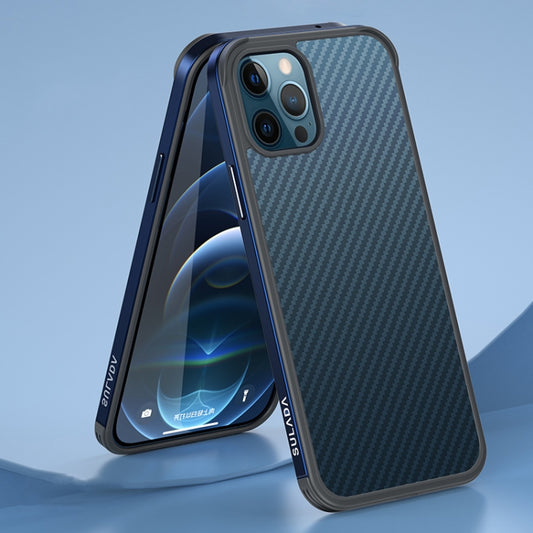 For iPhone 13 Pro SULADA Luxury 3D Carbon Fiber Textured Metal + TPU Frame Phone Case(Sea Blue) - iPhone 13 Pro Cases by SULADA | Online Shopping South Africa | PMC Jewellery
