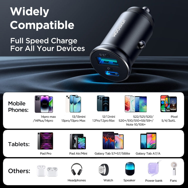 JOYROOM JR-CCN05 30W PD+QC3.0 Mini Metal Car Charger(Black) - Car Charger by JOYROOM | Online Shopping South Africa | PMC Jewellery