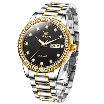 OLEVS 7003 Men Multifunctional Waterproof Mechanical Watch(Gold + Black) - Metal Strap Watches by OLEVS | Online Shopping South Africa | PMC Jewellery