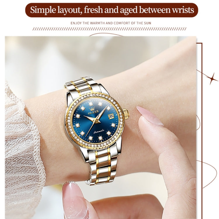 OLEVS 7003 Women Multifunctional Waterproof Mechanical Watch(Gold + Blue) - Metal Strap Watches by OLEVS | Online Shopping South Africa | PMC Jewellery