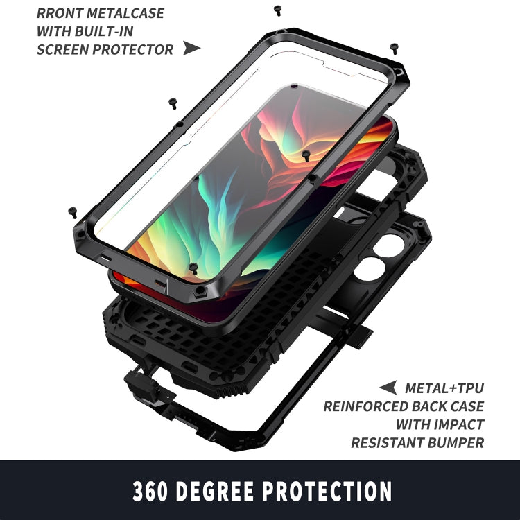 For iPhone 15 Pro Max R-JUST Shockproof Life Waterproof Dust-proof Metal + Silicone Phone Case with Holder(Black) - iPhone 15 Pro Max Cases by R-JUST | Online Shopping South Africa | PMC TechLife | Buy Now Pay Later Mobicred