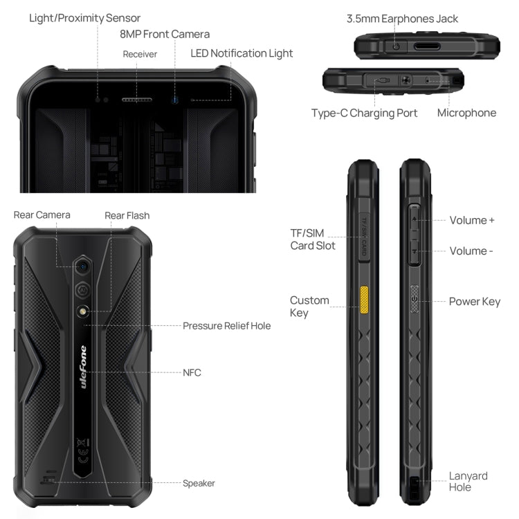 Ulefone Armor X12 Pro, 4GB+64GB, IP68/IP69K Rugged Phone, 5.45 inch Android 13 MediaTek Helio G36 Octa Core, Network: 4G, NFC(All Black) - Ulefone by Ulefone | Online Shopping South Africa | PMC Jewellery | Buy Now Pay Later Mobicred