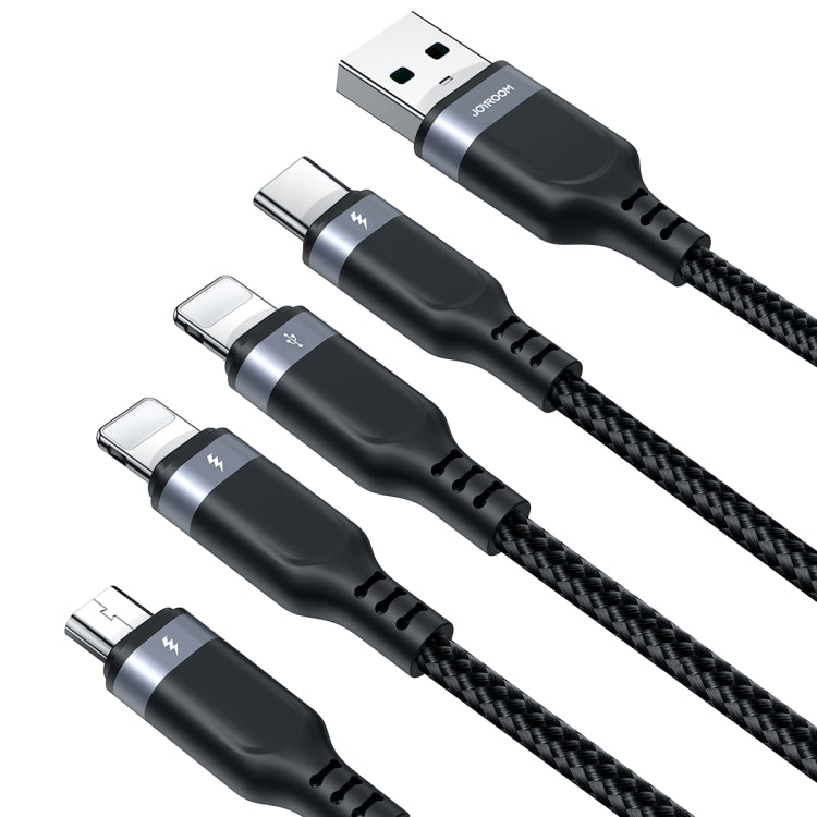 JOYROOM A18 3.5A USB to Dual 8 Pin+USB-C/Type-C+Micro USB 4 in 1 Data Cable, Length: 1.2m(Black) - Multifunction Cable by JOYROOM | Online Shopping South Africa | PMC TechLife | Buy Now Pay Later Mobicred