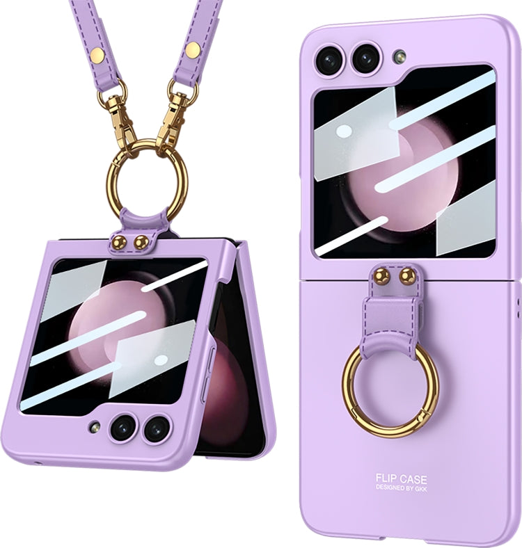 For Samsung Galaxy Z Flip5 GKK Ultra-thin PC Full Coverage Ring Holder Phone Case with Strap(Purple) - free shipping - PMC TechLife - Order now!