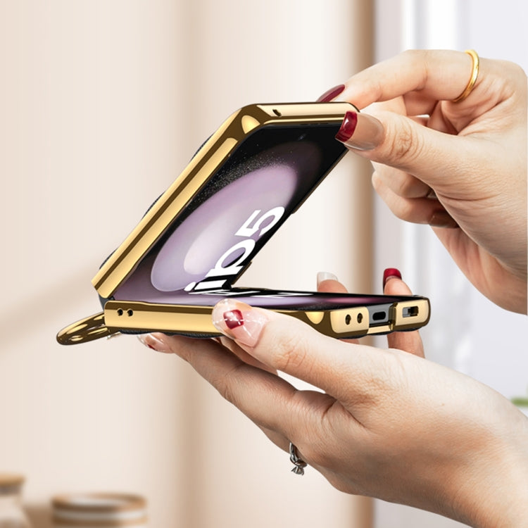 For Samsung Galaxy Z Flip5 GKK Integrated Plating Diamond Texture PU Phone Case with Ring(Purple) - free shipping - PMC TechLife - Order now!