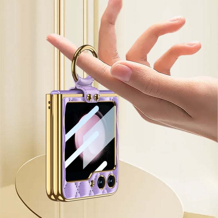 For Samsung Galaxy Z Flip5 GKK Integrated Plating Diamond Texture PU Phone Case with Ring(Purple) - free shipping - PMC TechLife - Order now!