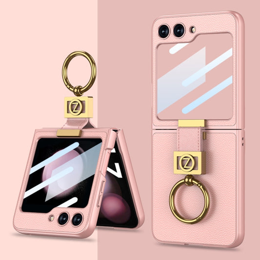 For Samsung Galaxy Z Flip5 GKK Ultra-thin Z Ring Holder Leather Phone Case(Pink) - Galaxy Z Flip5 Cases by GKK | Online Shopping South Africa | PMC Jewellery