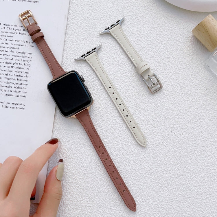 For Apple Watch 9 45mm T-shaped Slim Genuine Leather Watch Band(Black) - Watch Bands by PMC TechLife | Online Shopping South Africa | PMC TechLife