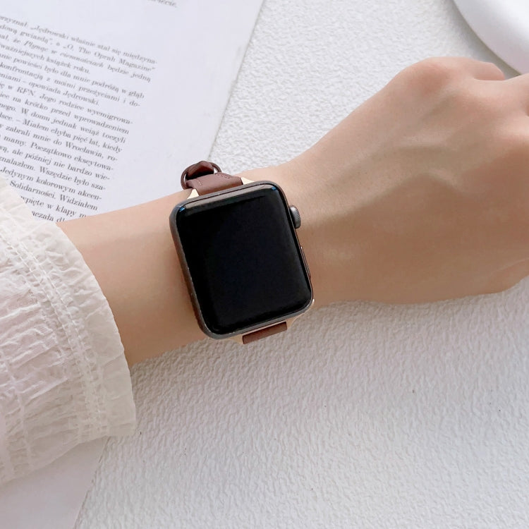 For Apple Watch 9 41mm T-shaped Slim Genuine Leather Watch Band(Black) - Watch Bands by PMC TechLife | Online Shopping South Africa | PMC TechLife