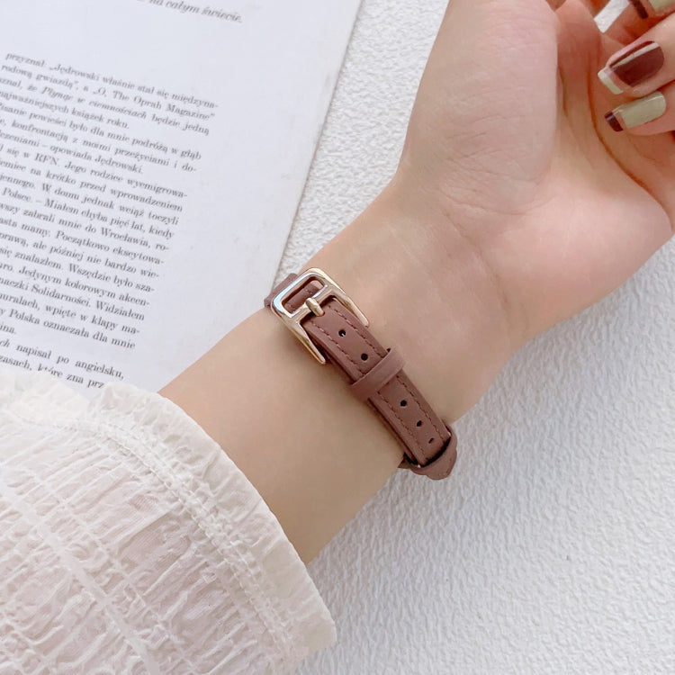 For Apple Watch 9 41mm T-shaped Slim Genuine Leather Watch Band(Dark Brown) - Watch Bands by PMC TechLife | Online Shopping South Africa | PMC TechLife