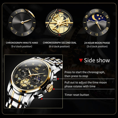 OLEVS 2859 Men Multifunctional Luminous Waterproof Quartz Watch(Black + Gold) - Metal Strap Watches by OLEVS | Online Shopping South Africa | PMC Jewellery