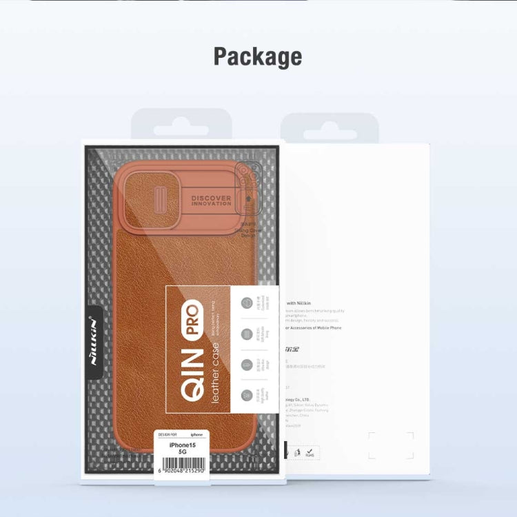 For iPhone 15 Plus NILLKIN QIN Series Pro Sliding Camera Cover Design Leather Phone Case(Brown) - iPhone 15 Plus Cases by NILLKIN | Online Shopping South Africa | PMC TechLife