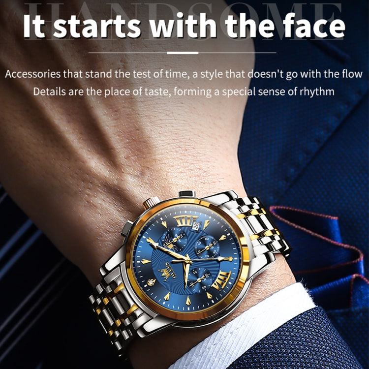 OLEVS 2892 Men Multifunctional Business Waterproof Quartz Watch(Blue + Gold) - Metal Strap Watches by OLEVS | Online Shopping South Africa | PMC Jewellery | Buy Now Pay Later Mobicred