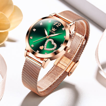 OLEVS 5189 Women Heart Shape Waterproof Quartz Watch(Green) - Metal Strap Watches by OLEVS | Online Shopping South Africa | PMC Jewellery | Buy Now Pay Later Mobicred