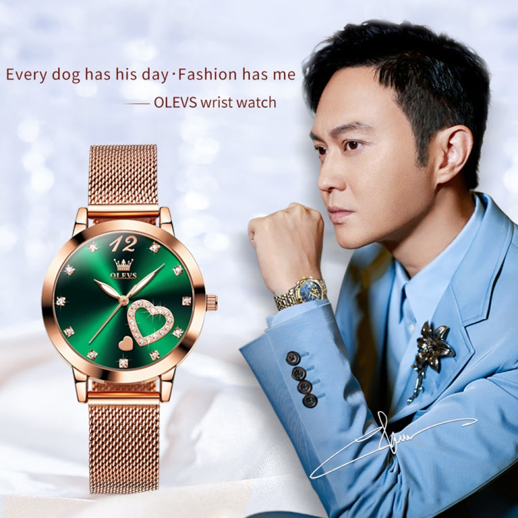 OLEVS 5189 Women Heart Shape Waterproof Quartz Watch(Green) - Metal Strap Watches by OLEVS | Online Shopping South Africa | PMC Jewellery | Buy Now Pay Later Mobicred