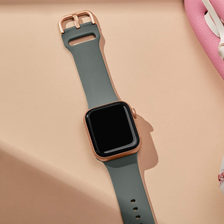 For Apple Watch SE 2023 44mm Pin Buckle Silicone Watch Band(Olive) - Watch Bands by PMC TechLife | Online Shopping South Africa | PMC TechLife