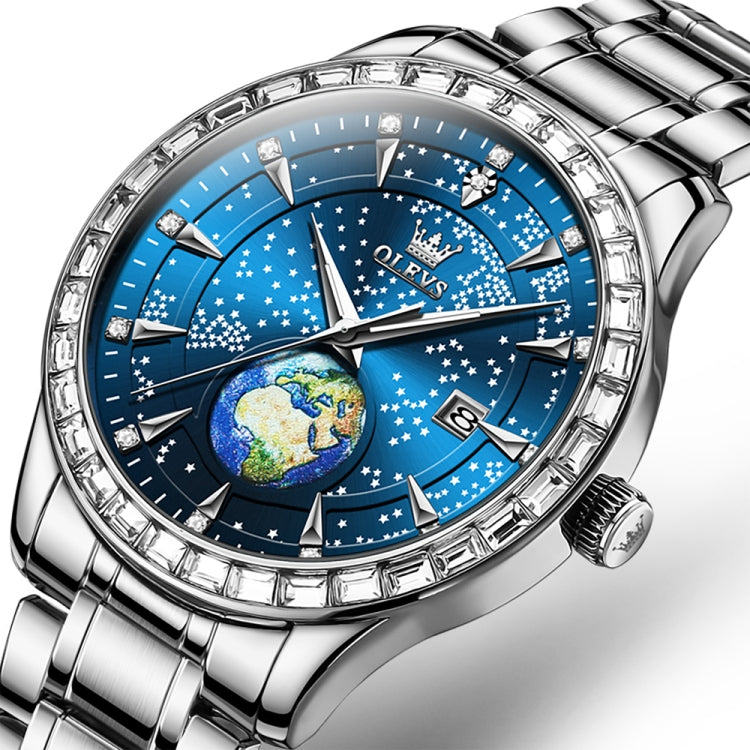 OLEVS 9967 Men Starry Sky Face Diamond Bezel Quartz Watch(Blue Steel Strap) - Leather Strap Watches by OLEVS | Online Shopping South Africa | PMC Jewellery