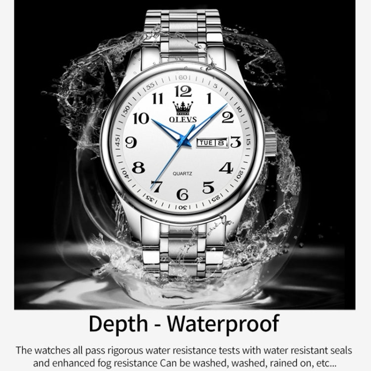 OLEVS 5567 Men Steel Strap Waterproof Quartz Watch(White + Silver) - Metal Strap Watches by OLEVS | Online Shopping South Africa | PMC Jewellery