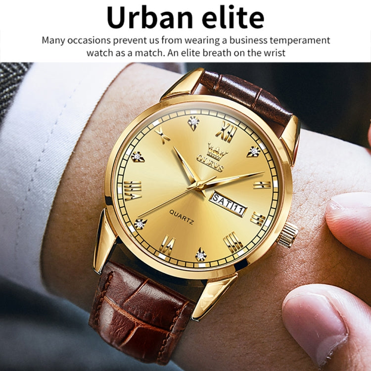OLEVS 6896 Men Multifunctional Luminous Waterproof Quartz Watch(Gold) - Leather Strap Watches by OLEVS | Online Shopping South Africa | PMC Jewellery