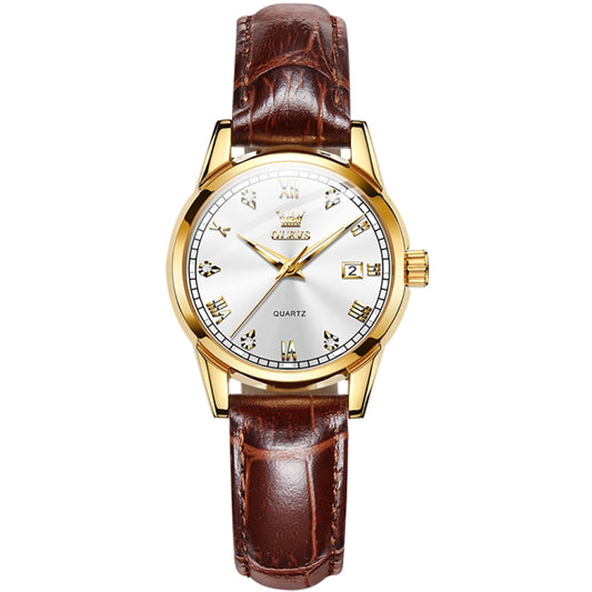 OLEVS 6896 Women Multifunctional Luminous Waterproof Quartz Watch(White) - Leather Strap Watches by OLEVS | Online Shopping South Africa | PMC Jewellery | Buy Now Pay Later Mobicred