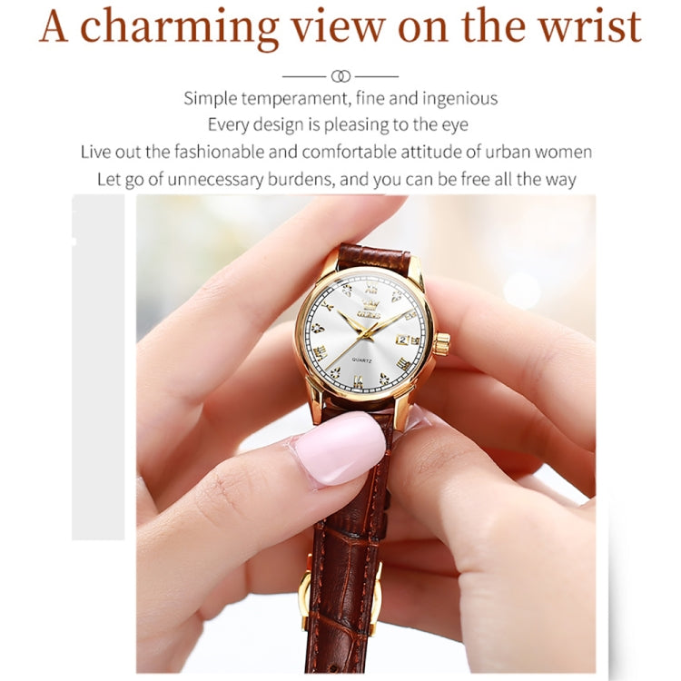 OLEVS 6896 Women Multifunctional Luminous Waterproof Quartz Watch(White) - Leather Strap Watches by OLEVS | Online Shopping South Africa | PMC Jewellery