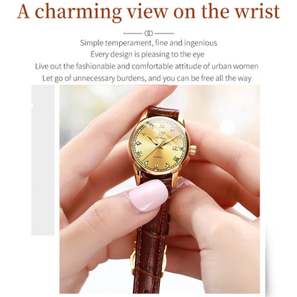 OLEVS 6896 Women Multifunctional Luminous Waterproof Quartz Watch(Gold) - Leather Strap Watches by OLEVS | Online Shopping South Africa | PMC Jewellery