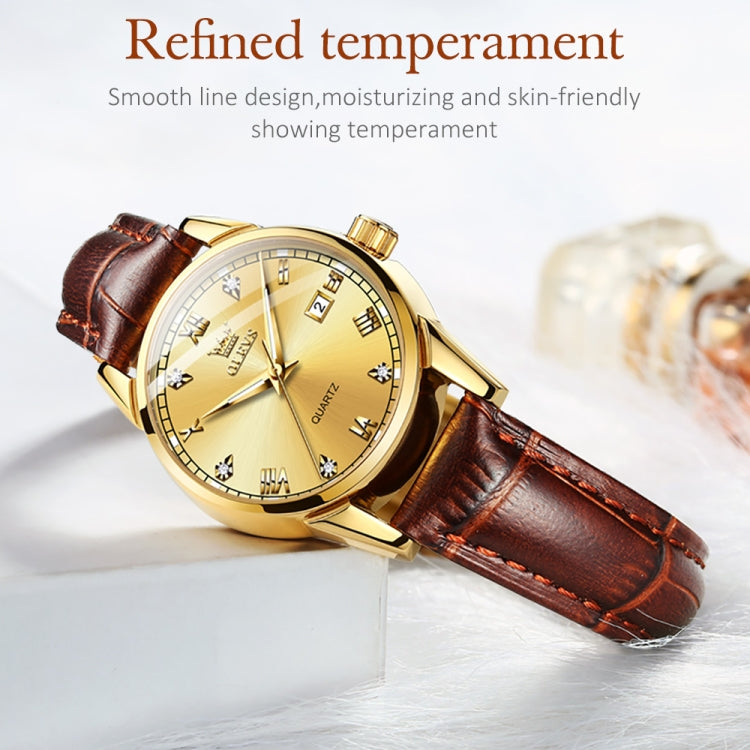 OLEVS 6896 Women Multifunctional Luminous Waterproof Quartz Watch(Gold) - Leather Strap Watches by OLEVS | Online Shopping South Africa | PMC Jewellery