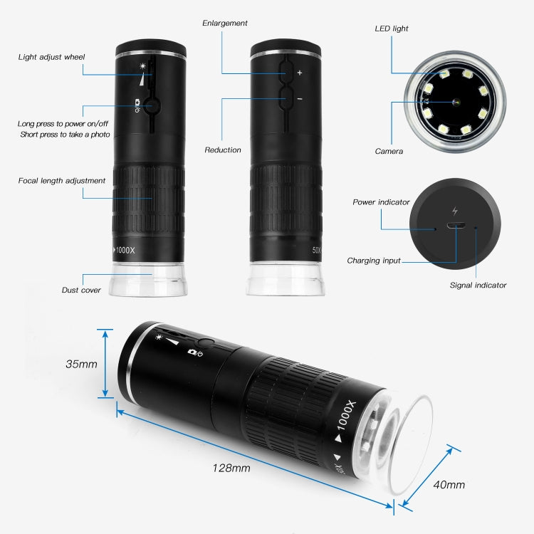 F210 1000X WiFi Digital Microscope with Helical Tube Bracket - Digital Microscope by PMC TechLife | Online Shopping South Africa | PMC TechLife | Buy Now Pay Later Mobicred