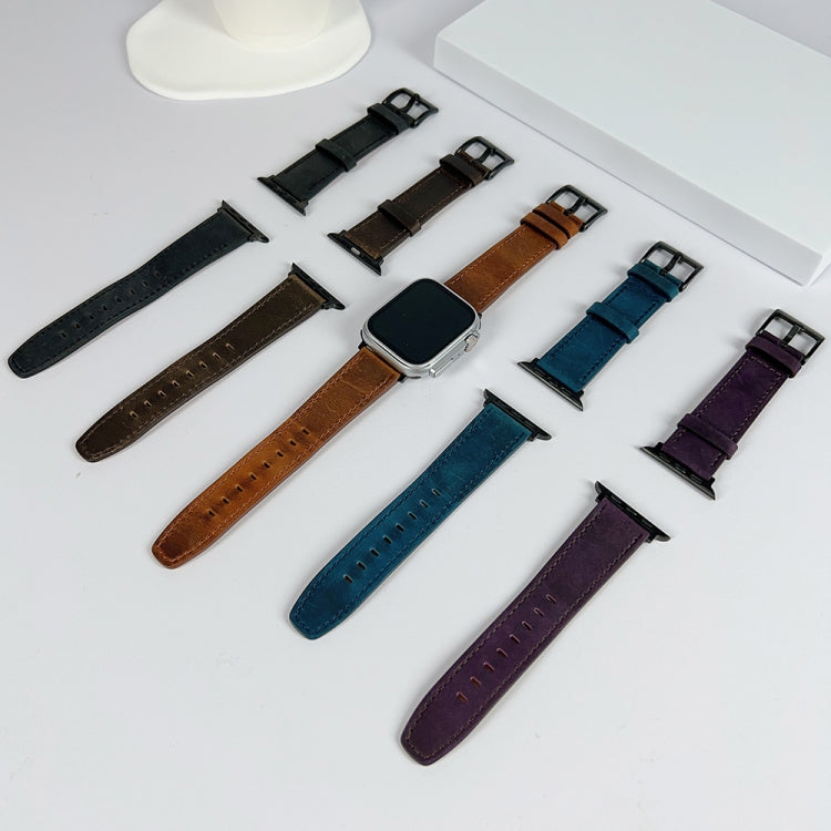 For Apple Watch 9 41mm Retro Texture Leather Watch Band(Black) - Watch Bands by PMC TechLife | Online Shopping South Africa | PMC TechLife