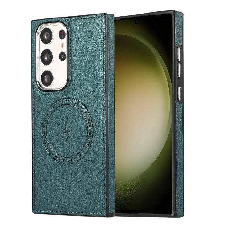 For Samsung Galaxy S22 Ultra 5G Side Leather Magsafe Phone Case(Green) - Galaxy S22 Ultra 5G Cases by PMC TechLife | Online Shopping South Africa | PMC TechLife