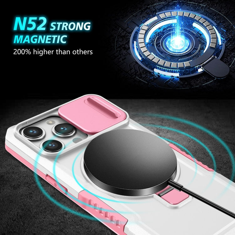 For iPhone 14 Pro Max Sliding Camshield MagSafe Holder TPU Hybrid PC Phone Case(Pink White) - free shipping - PMC TechLife - Order now!