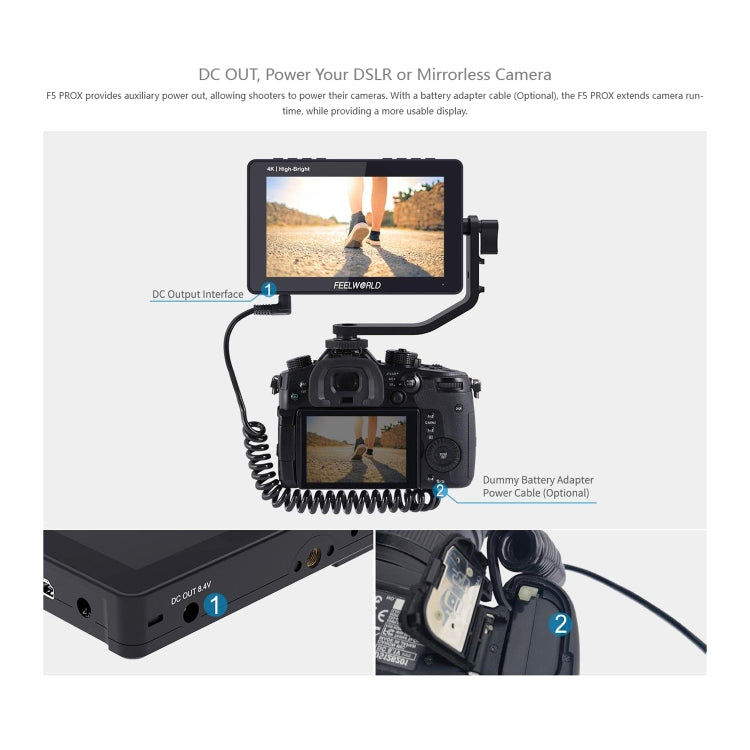 FEELWORLD F5 ProX 5.5 inch 1600nit High Bright Touch Screen DSLR Camera Field Monitor 4K HDMI F970 Install and Power Kit(Black) - free shipping - PMC TechLife - Order now!