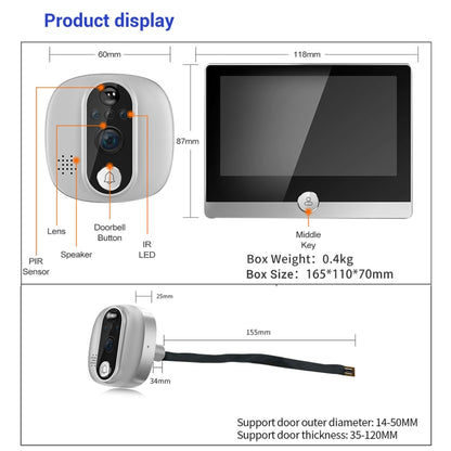 ESCAM C85 1080P 4.3 inch Smart WIFI Digital Door Viewer Supports Wide-Angle PIR & Night Vision & Dingdong Photo(White) - Video DoorBell by ESCAM | Online Shopping South Africa | PMC Jewellery | Buy Now Pay Later Mobicred