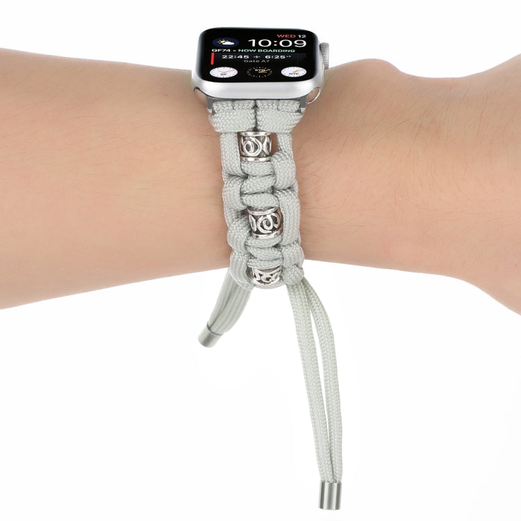 For Apple Watch Series 7 41mm Silk Silver Beads Braided Watch Band(Grey) - Watch Bands by PMC TechLife | Online Shopping South Africa | PMC TechLife