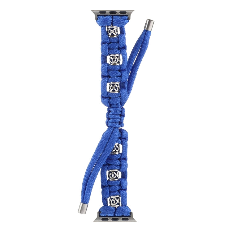 For Apple Watch Series 7 45mm Silk Silver Beads Braided Watch Band(Blue) - Watch Bands by PMC TechLife | Online Shopping South Africa | PMC TechLife
