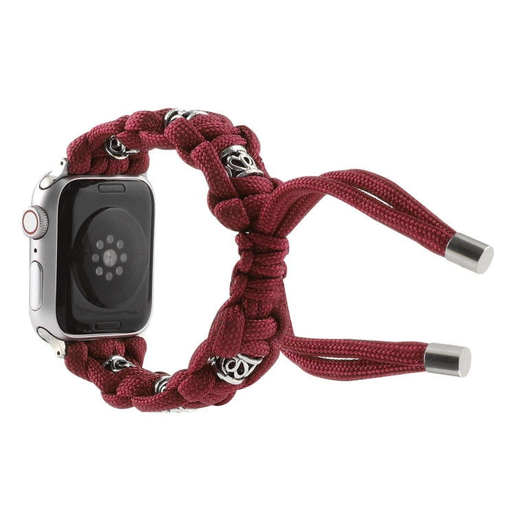 For Apple Watch SE 40mm Silk Silver Beads Braided Watch Band(Wine Red) - Watch Bands by PMC TechLife | Online Shopping South Africa | PMC TechLife