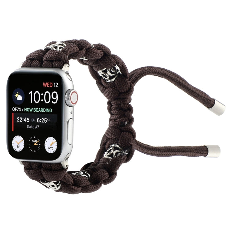 For Apple Watch SE 44mm Silk Silver Beads Braided Watch Band(Coffee) - Watch Bands by PMC TechLife | Online Shopping South Africa | PMC TechLife