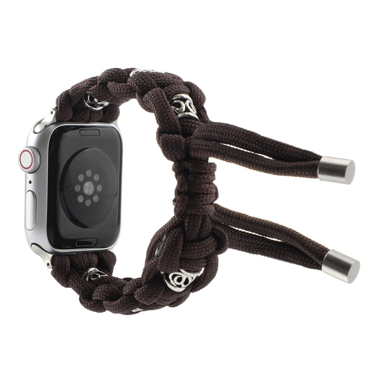 For Apple Watch SE 44mm Silk Silver Beads Braided Watch Band(Coffee) - Watch Bands by PMC TechLife | Online Shopping South Africa | PMC TechLife