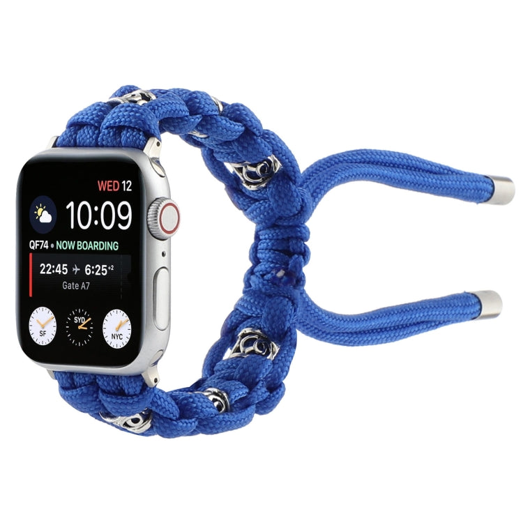 For Apple Watch Series 6 44mm Silk Silver Beads Braided Watch Band(Blue) - Watch Bands by PMC TechLife | Online Shopping South Africa | PMC TechLife