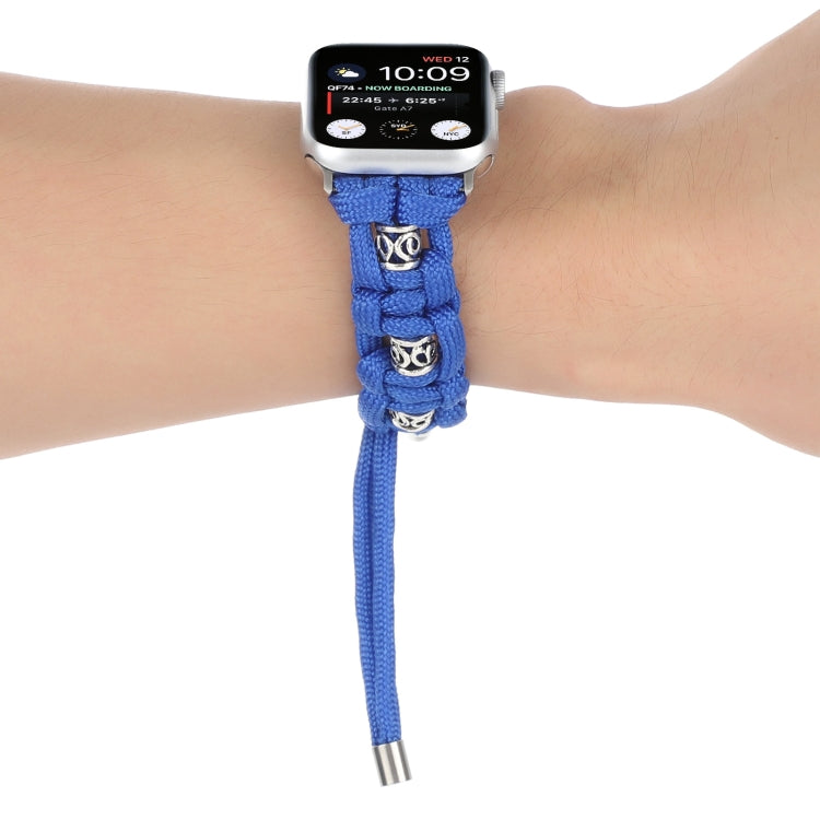 For Apple Watch Series 3 38mm Silk Silver Beads Braided Watch Band(Blue) - Watch Bands by PMC TechLife | Online Shopping South Africa | PMC TechLife