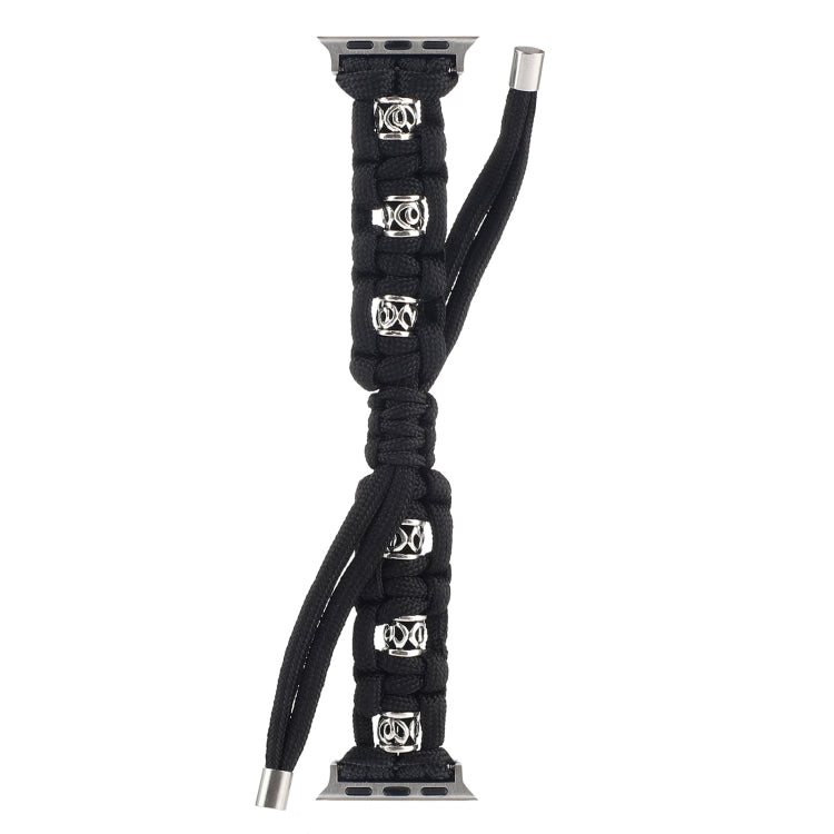 For Apple Watch Series 2 42mm Silk Silver Beads Braided Watch Band(Black) - Watch Bands by PMC TechLife | Online Shopping South Africa | PMC TechLife