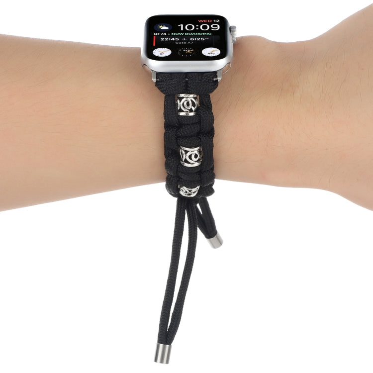 For Apple Watch Series 2 42mm Silk Silver Beads Braided Watch Band(Black) - Watch Bands by PMC TechLife | Online Shopping South Africa | PMC TechLife