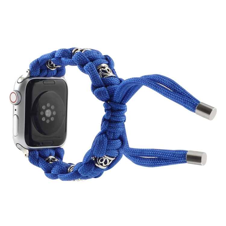 For Apple Watch Series 2 42mm Silk Silver Beads Braided Watch Band(Blue) - Watch Bands by PMC TechLife | Online Shopping South Africa | PMC TechLife